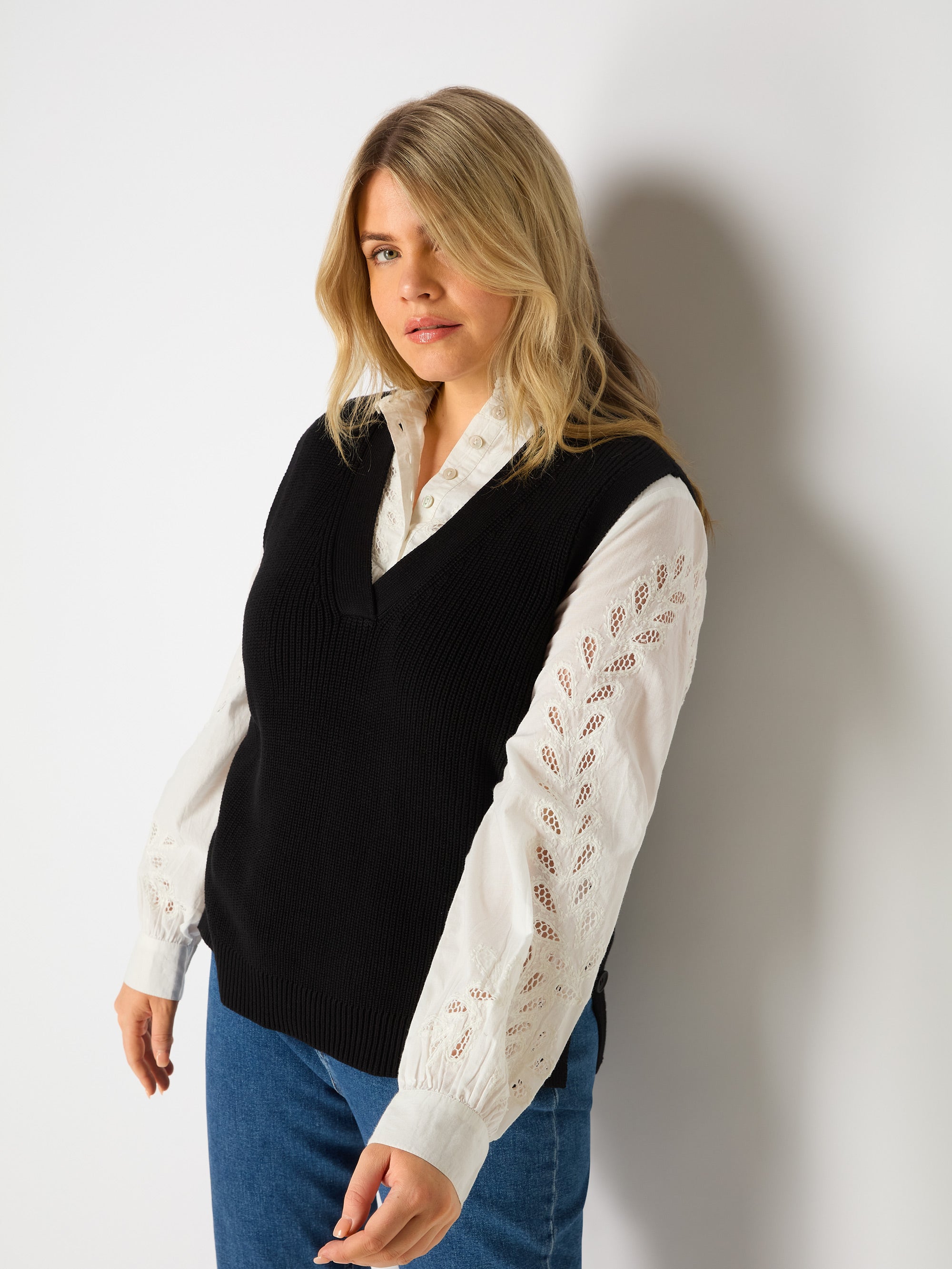 Black Button Side Knitted Vest