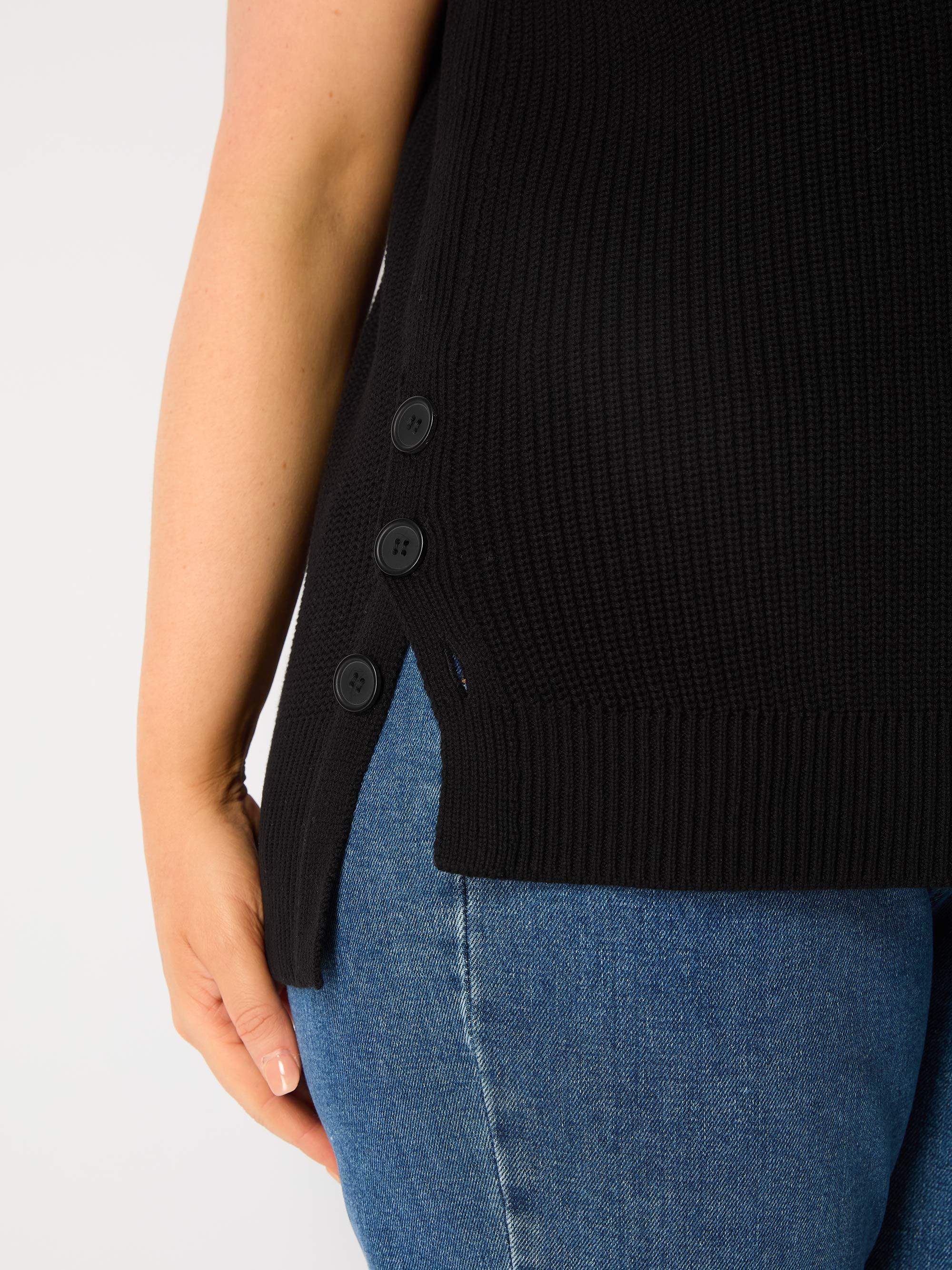 Black Button Side Knitted Vest