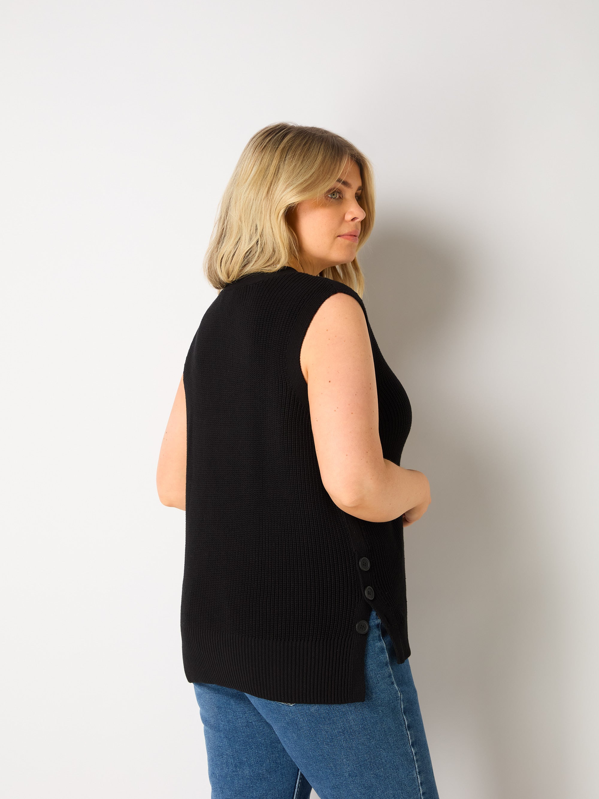 Black Button Side Knitted Vest