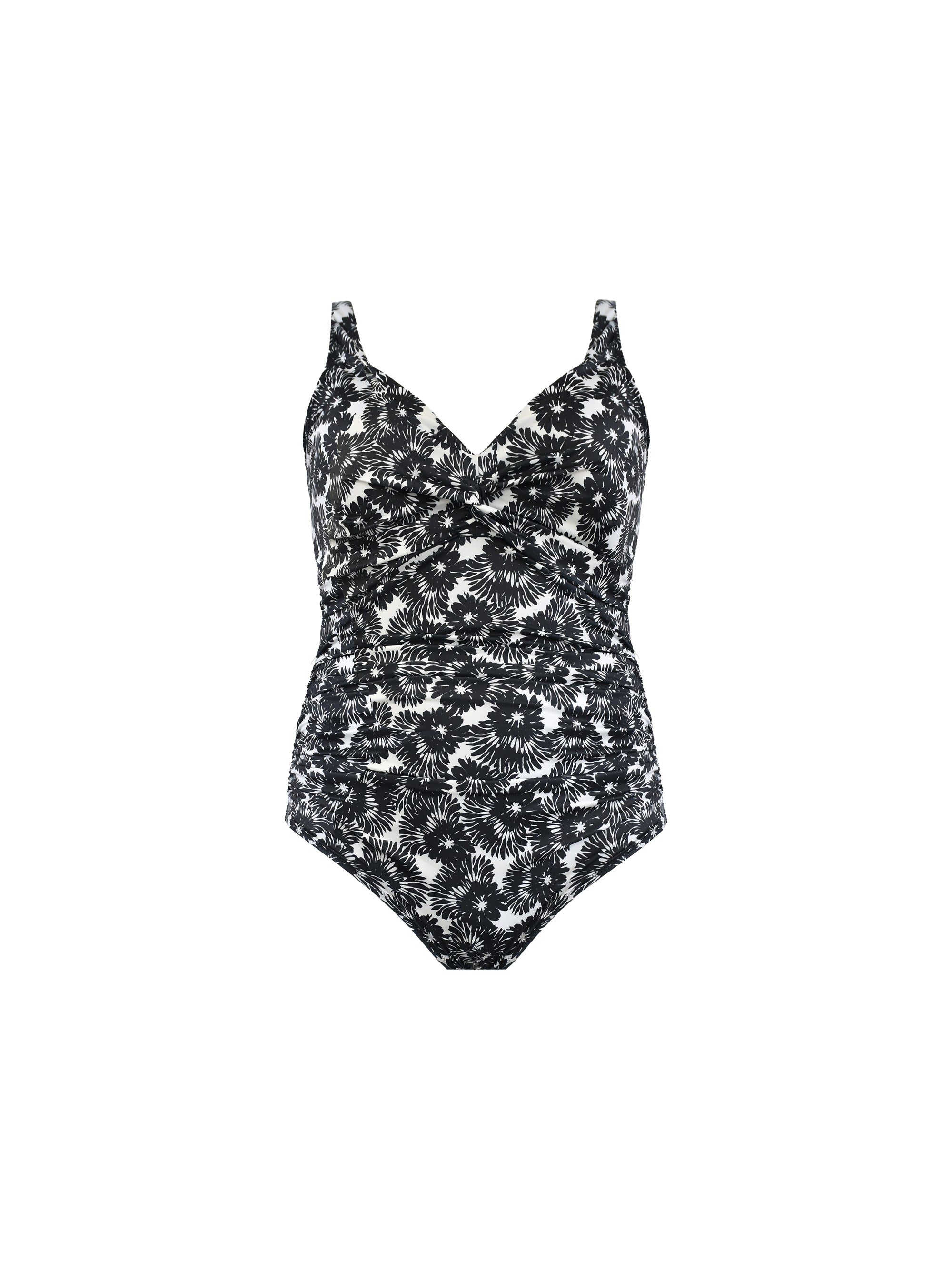 Mono Leaf Print Twist Front Swimsuit