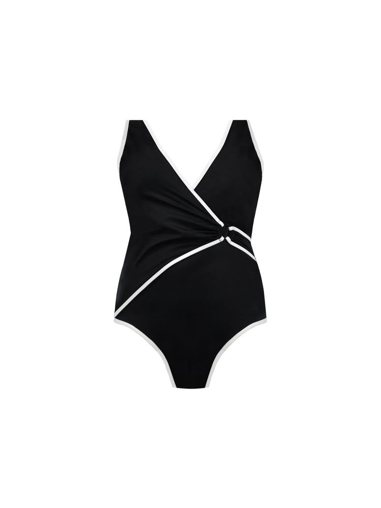 Black Contrast Wrap Front Swimsuit