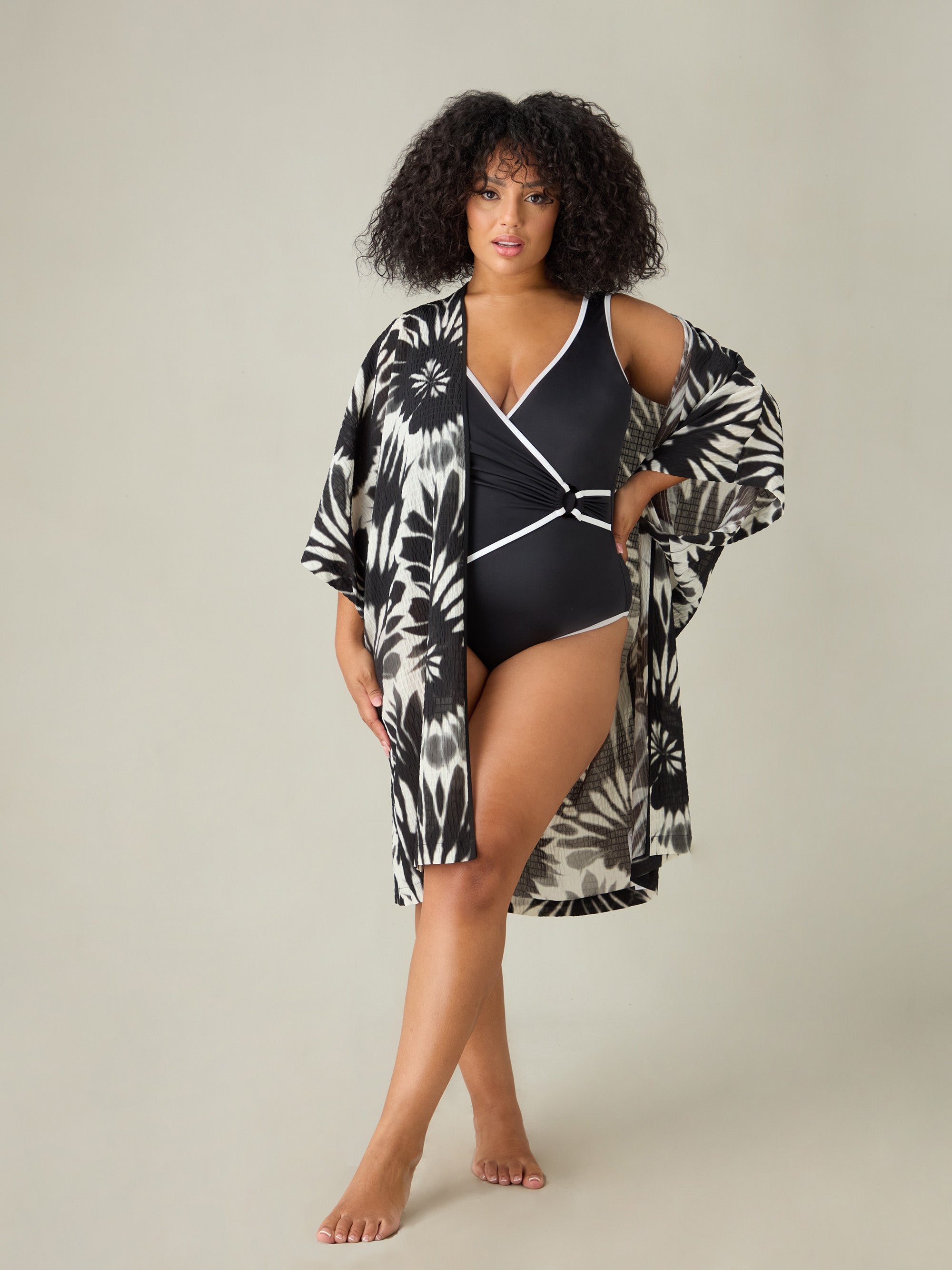 Black Contrast Wrap Front Swimsuit