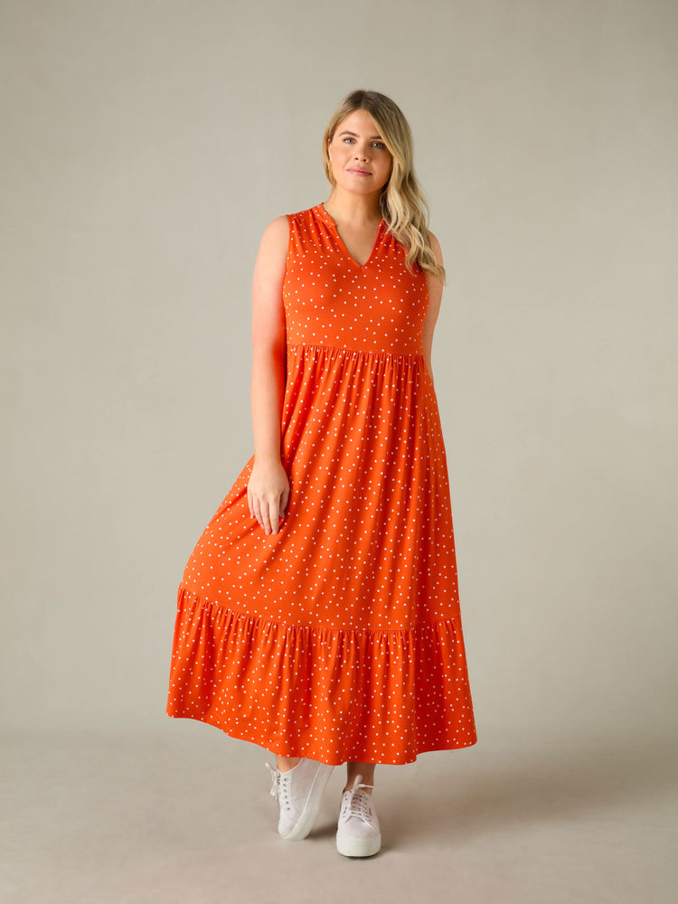 Petite Red Spot Print Jersey Sleeveless Midi Dress