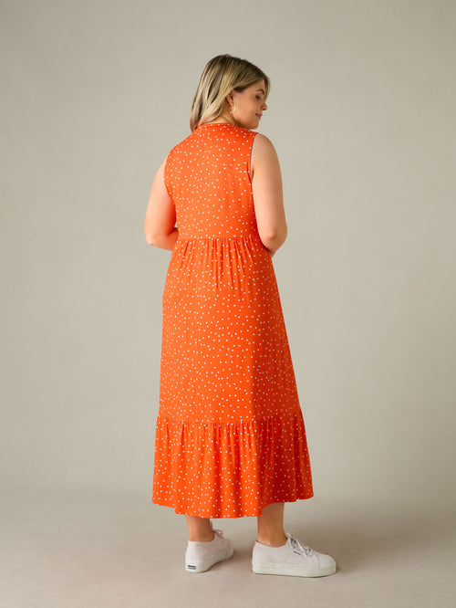Petite Red Spot Print Jersey Sleeveless Midi Dress