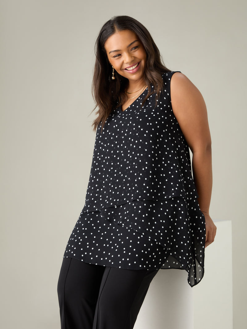 Petite Mono Spot Print Layered Tunic