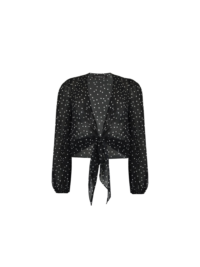 Petite Mono Spot Print Tie Front Cover Up