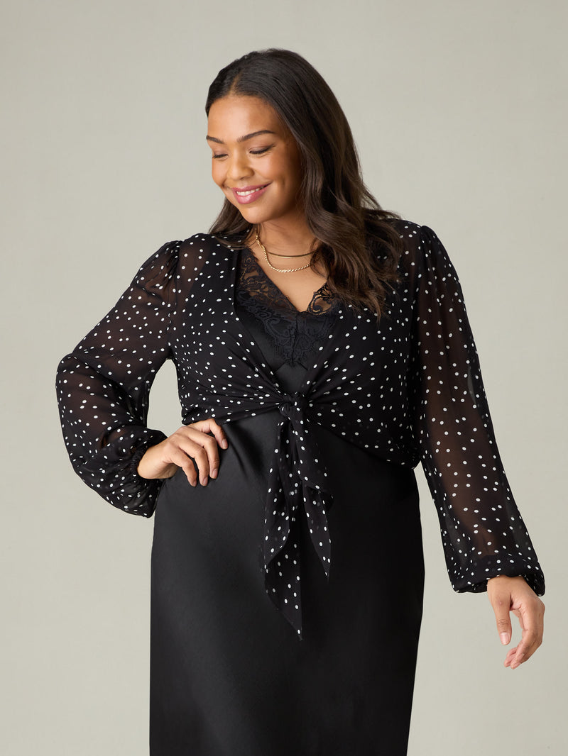 Petite Mono Spot Print Tie Front Cover Up