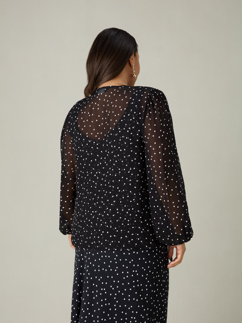 Petite Mono Spot Print Tie Front Cover Up