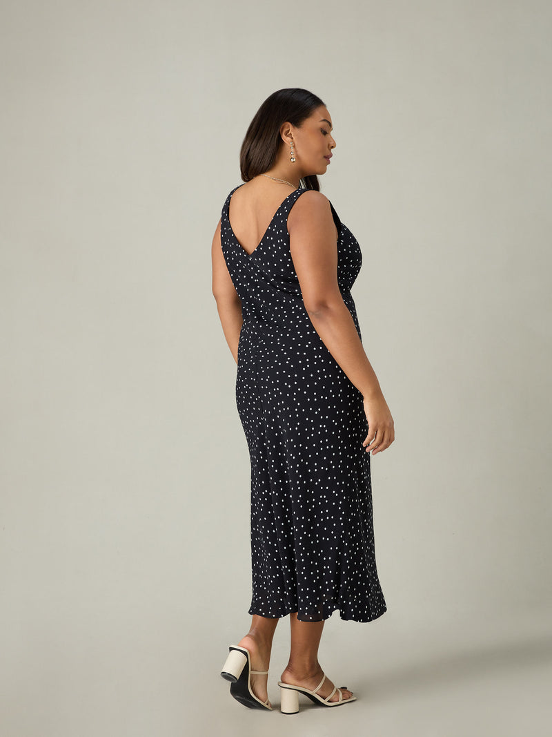 Petite Mono Spot Print Bias Cut Bustier Dress