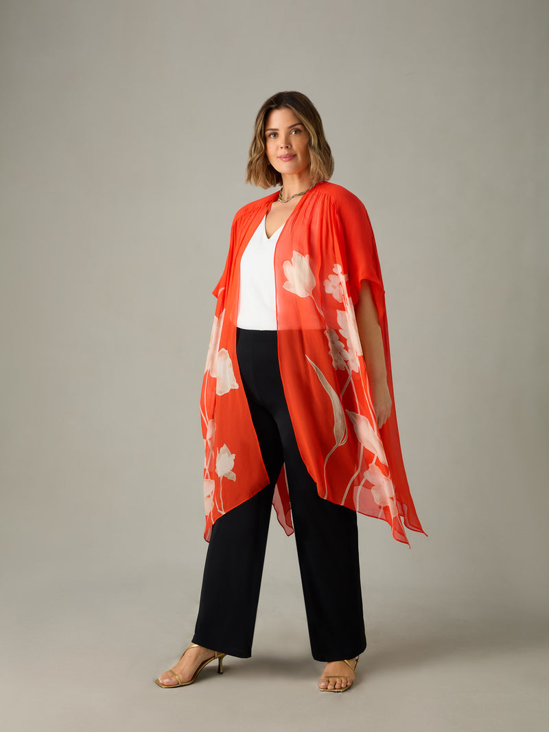 Red Floral Print Kimono