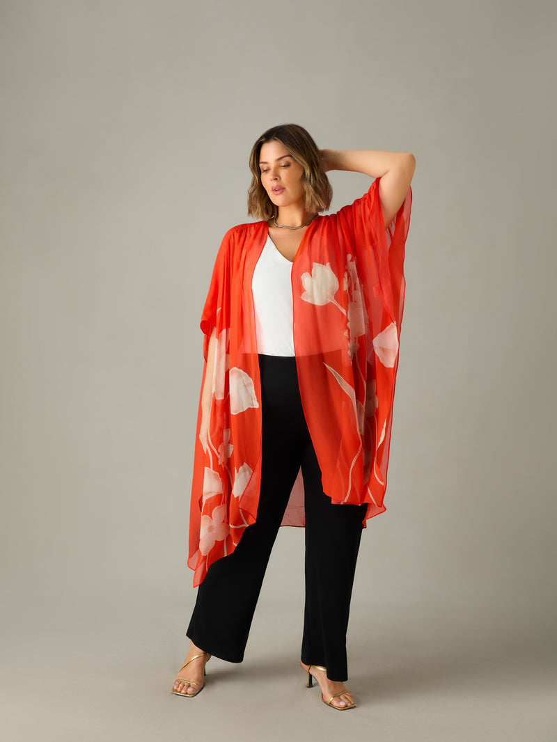 Red Floral Print Kimono