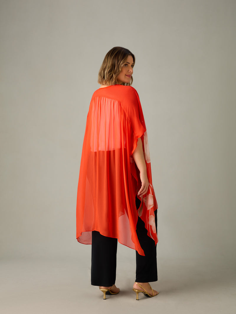 Red Floral Print Kimono