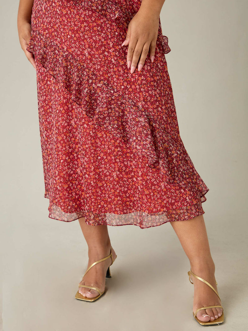 Floral Metallic Frill Midaxi Dress