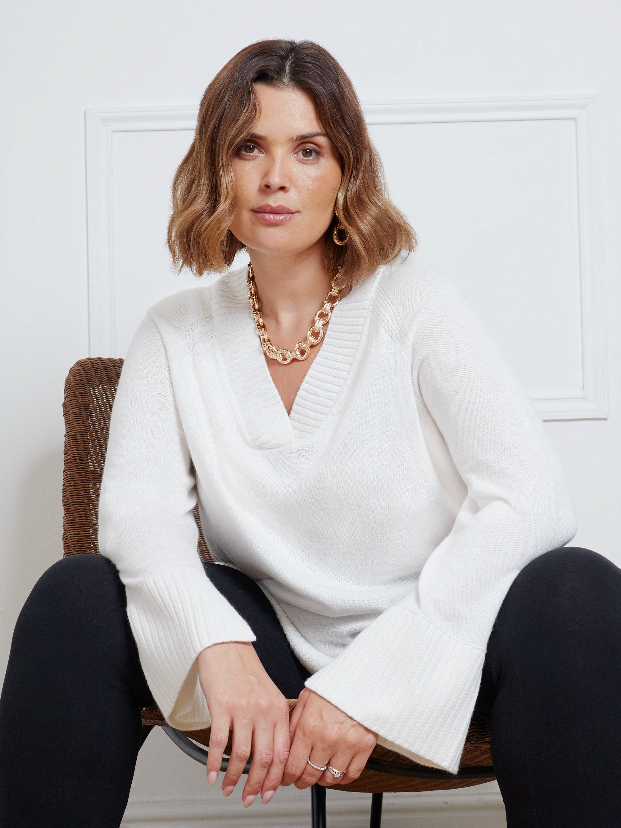 Ivory V-Neck Swing Jumper