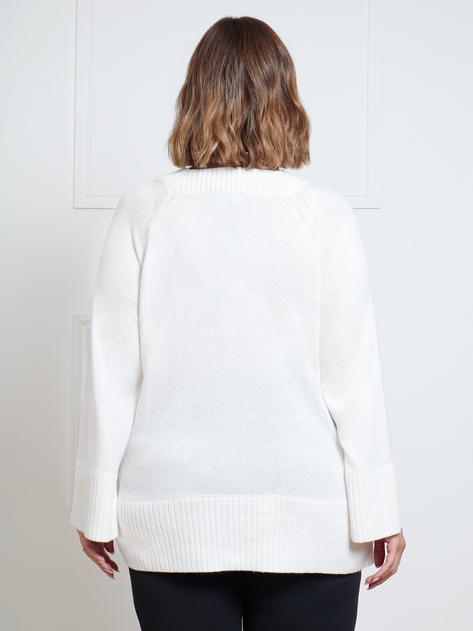 Ivory V-Neck Swing Jumper