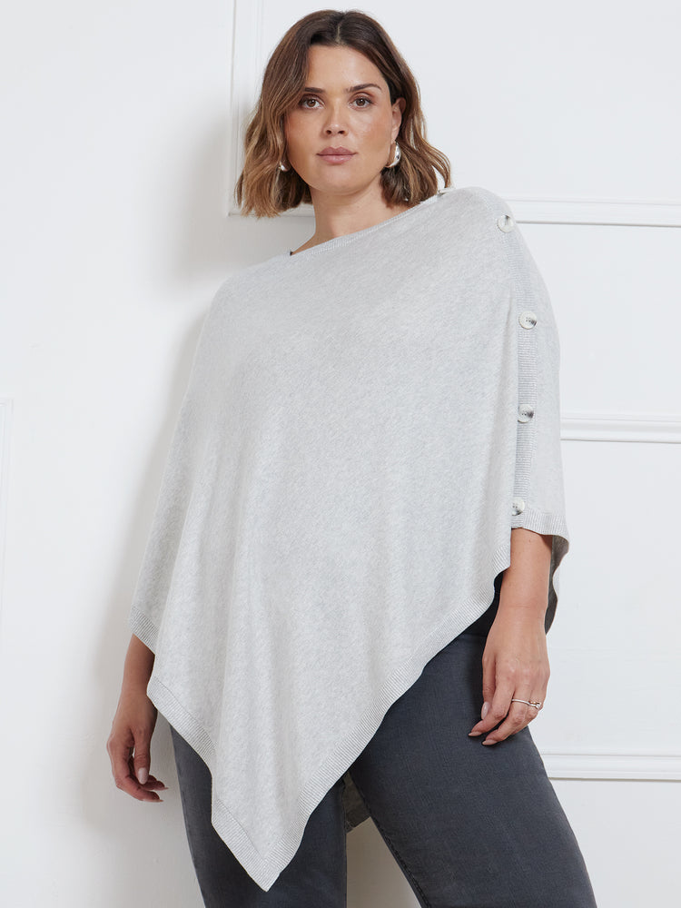 Light Grey Button Detail Poncho