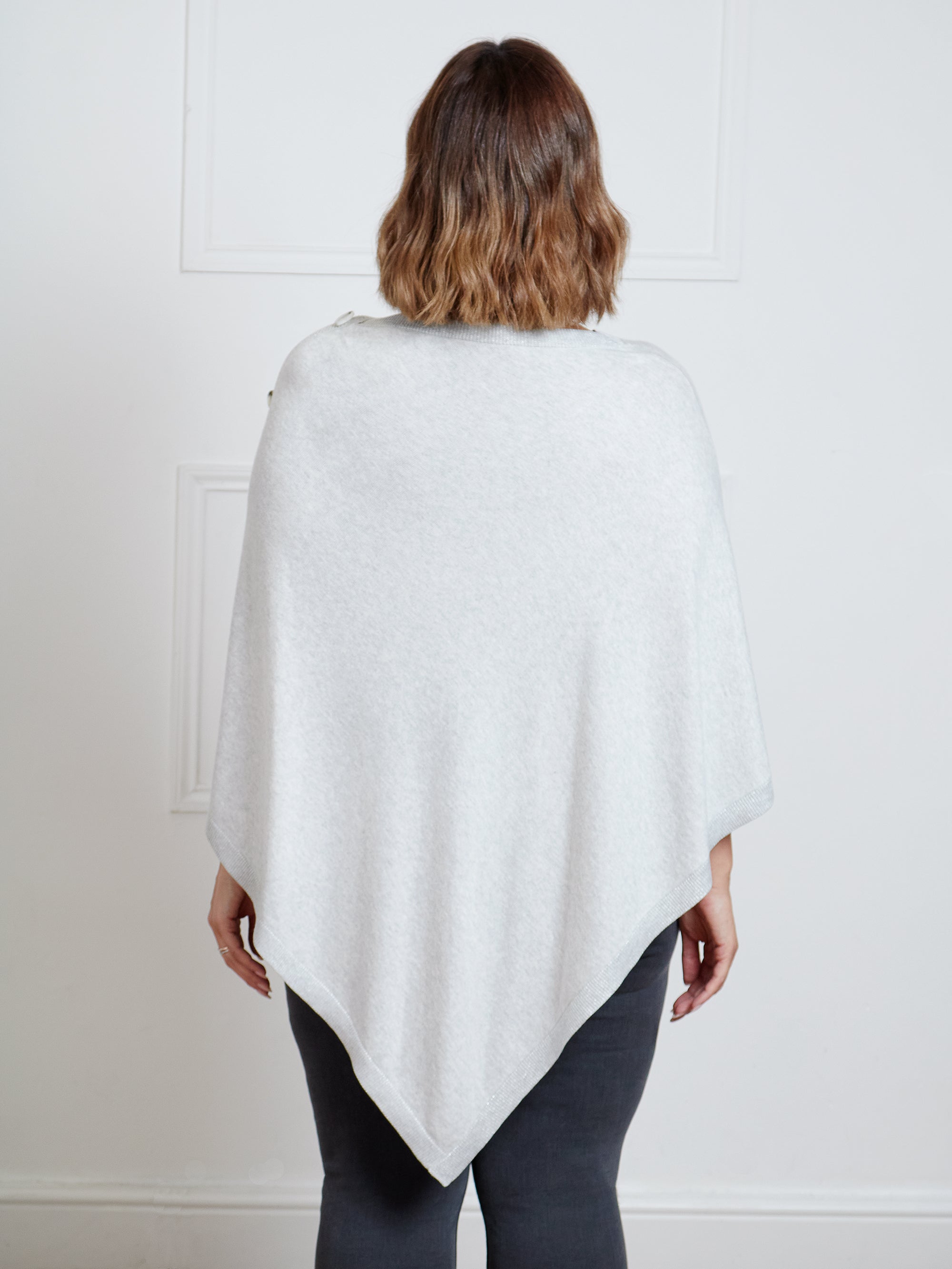 Light Grey Button Detail Poncho