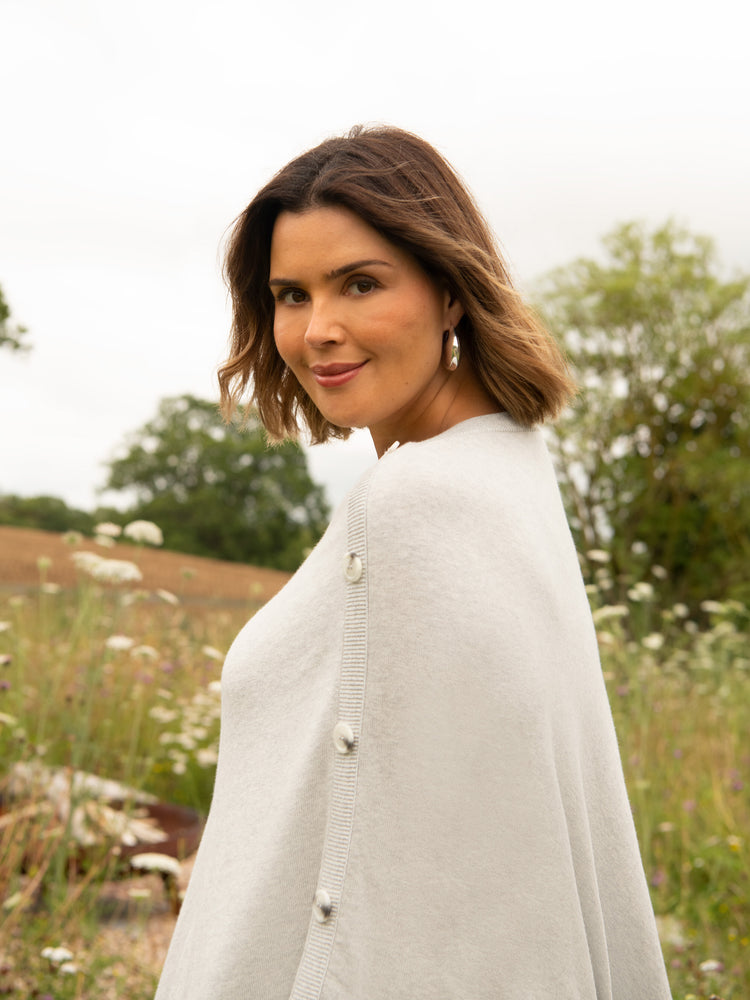 Light Grey Button Detail Poncho