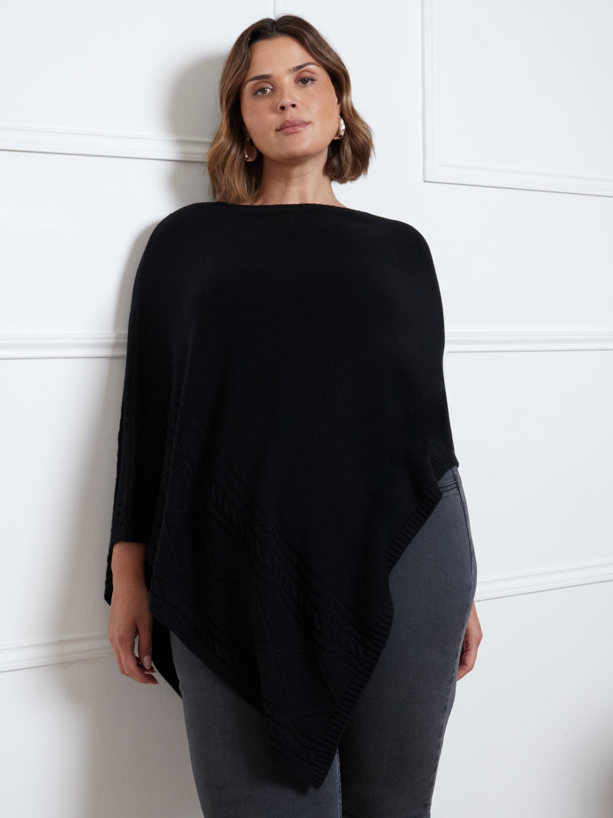 Black Cable Detail Poncho Black Cable Detail Poncho