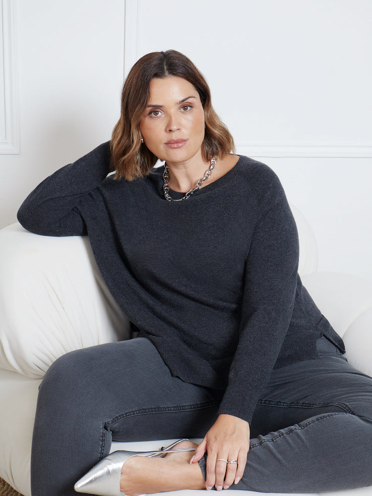 Charcoal Grey Scoop Neck Jumper