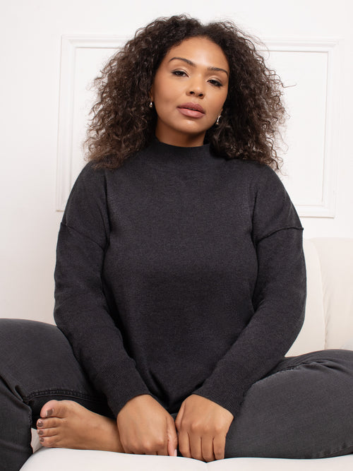 Charcoal Grey Mock Neck Jumper