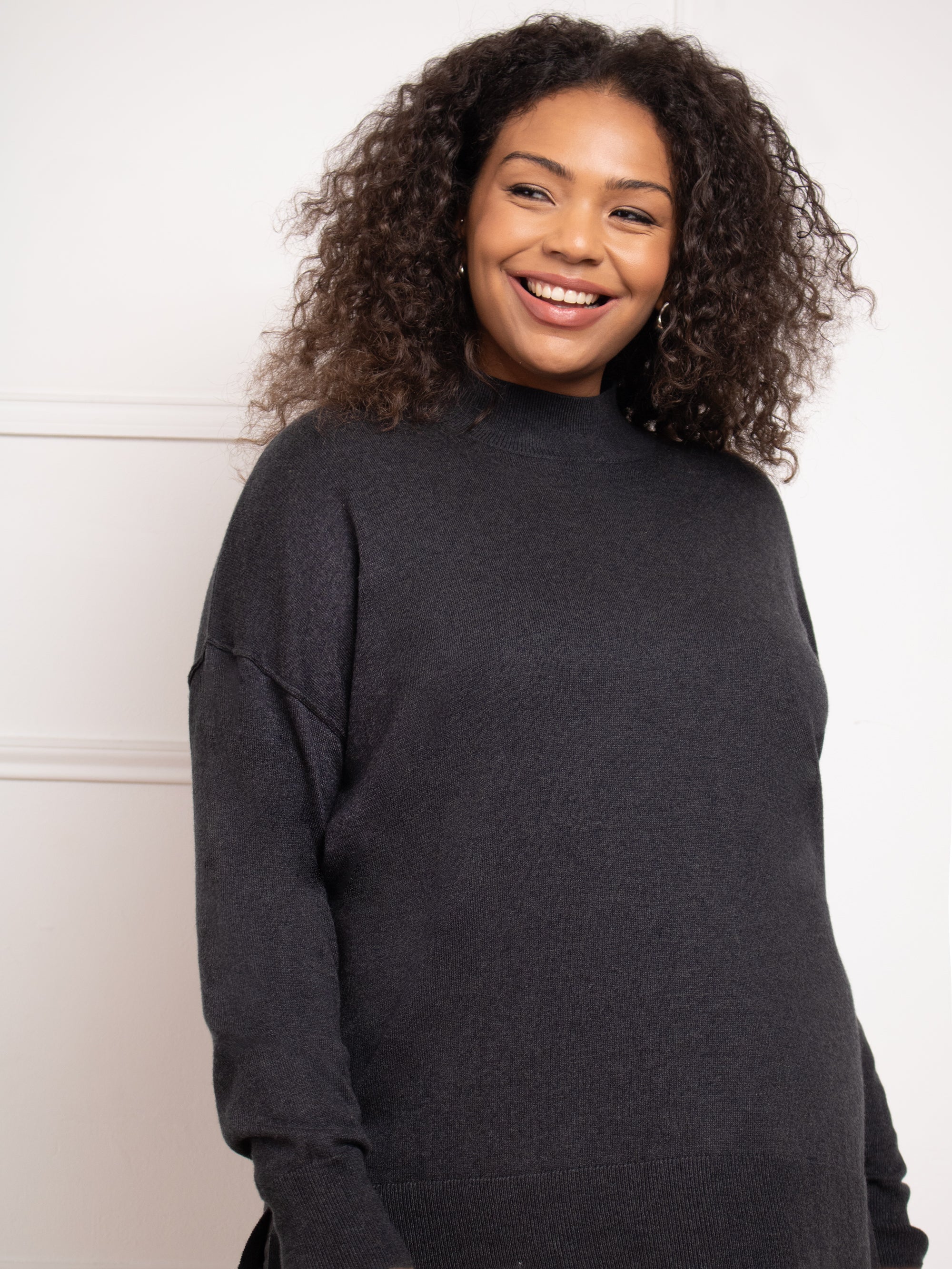 Charcoal Grey Mock Neck Jumper