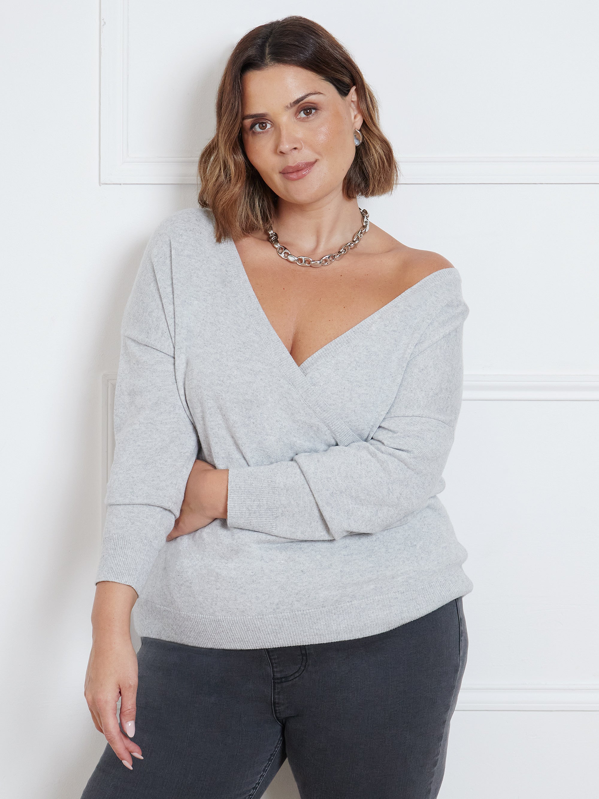 Light Grey Wrap Detail Jumper