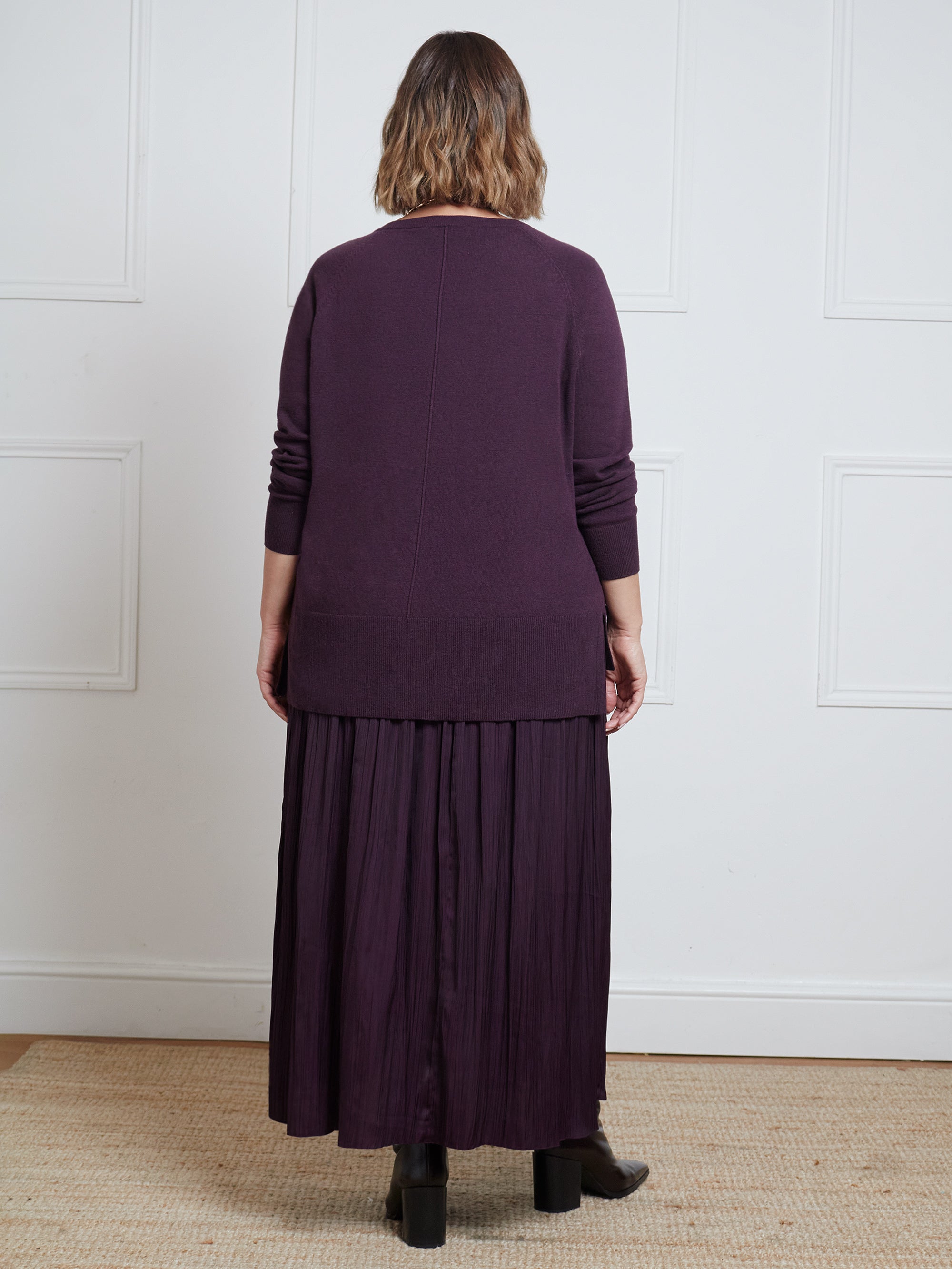 Aubergine Pleated Midi Skirt