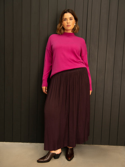 Aubergine Pleated Midi Skirt