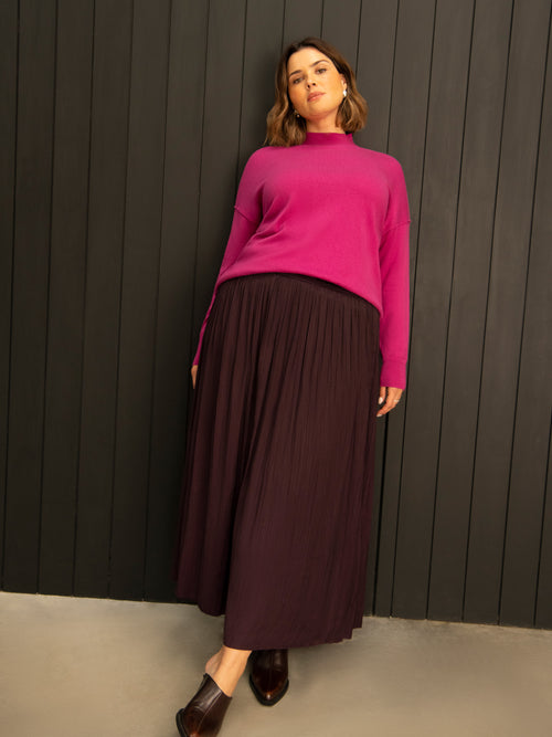 Aubergine Pleated Midi Skirt