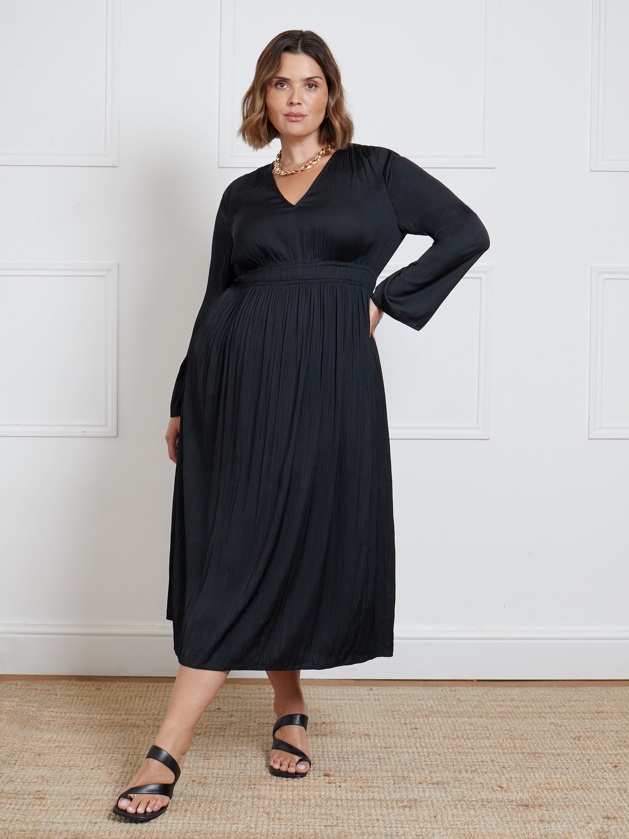 Black Pleated Midi Dress