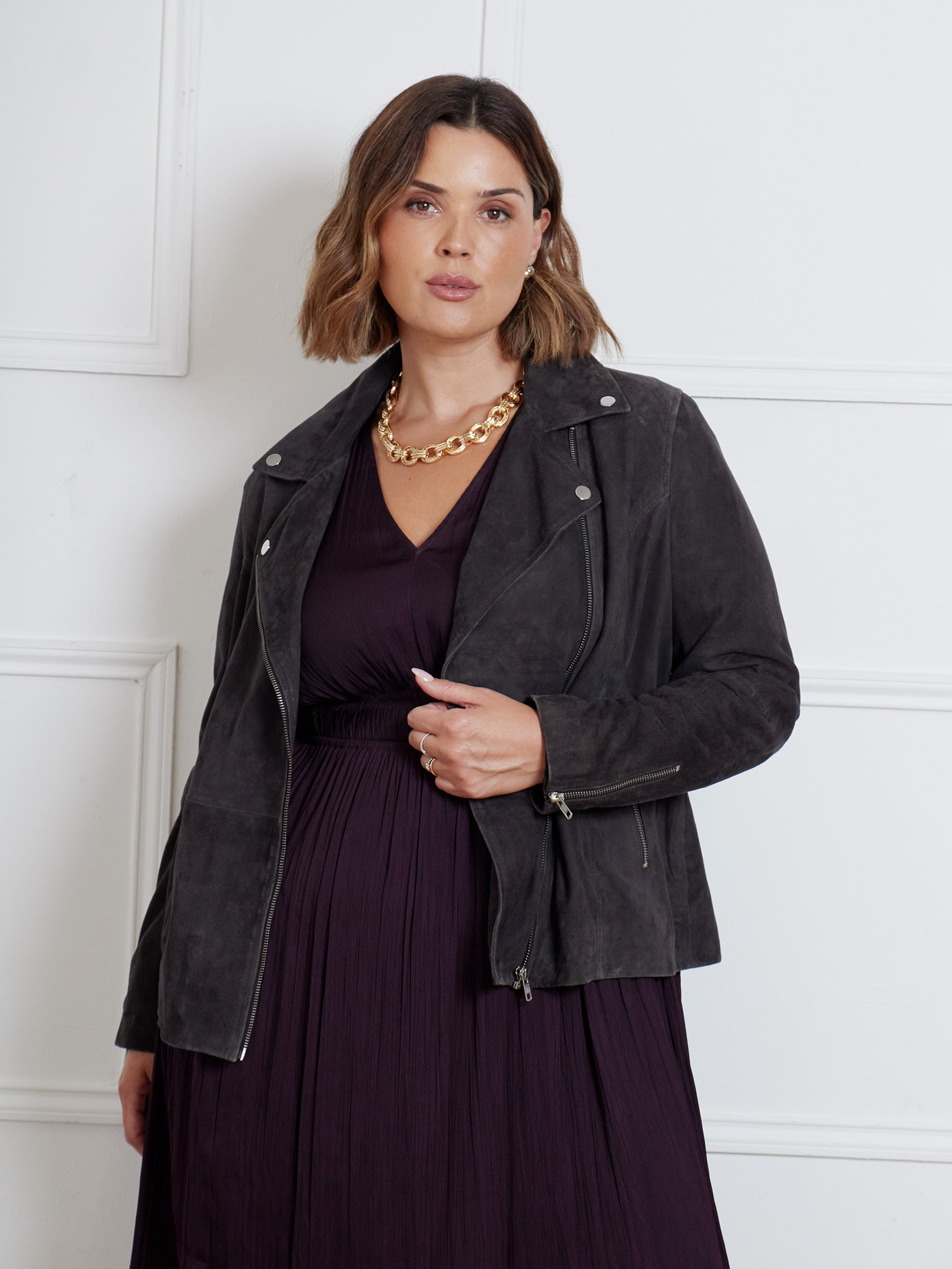 Aubergine Pleated Midi Dress