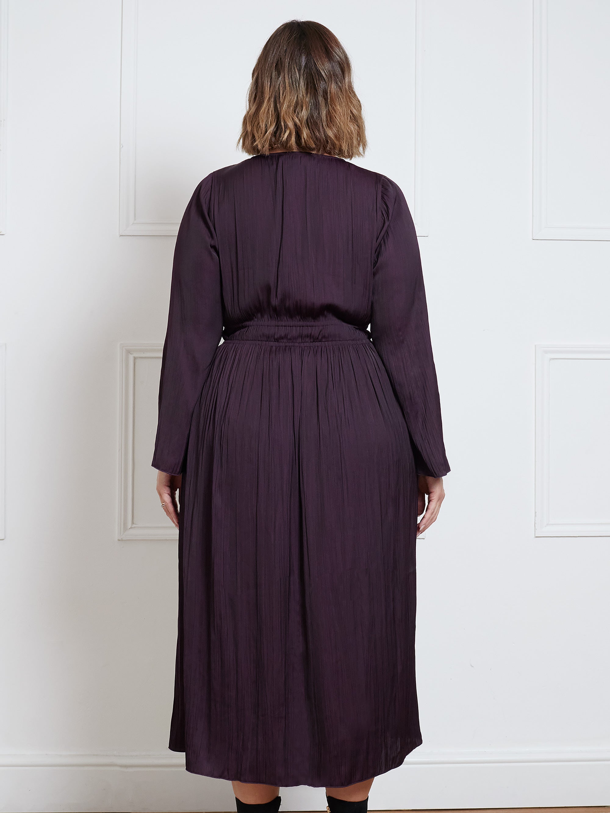 aubergine midi dress Women's Tie-Waist Midi Dress- Aubergine Purple