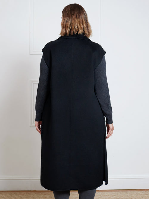 Black Wool Blend Double Faced Sleeveless Coat