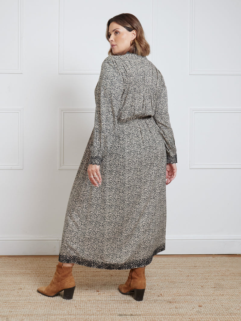 Leopard Broderie Trim Smock Midaxi Dress