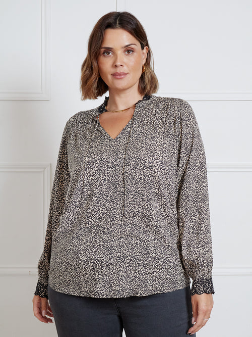 Leopard Broderie Trim Blouse