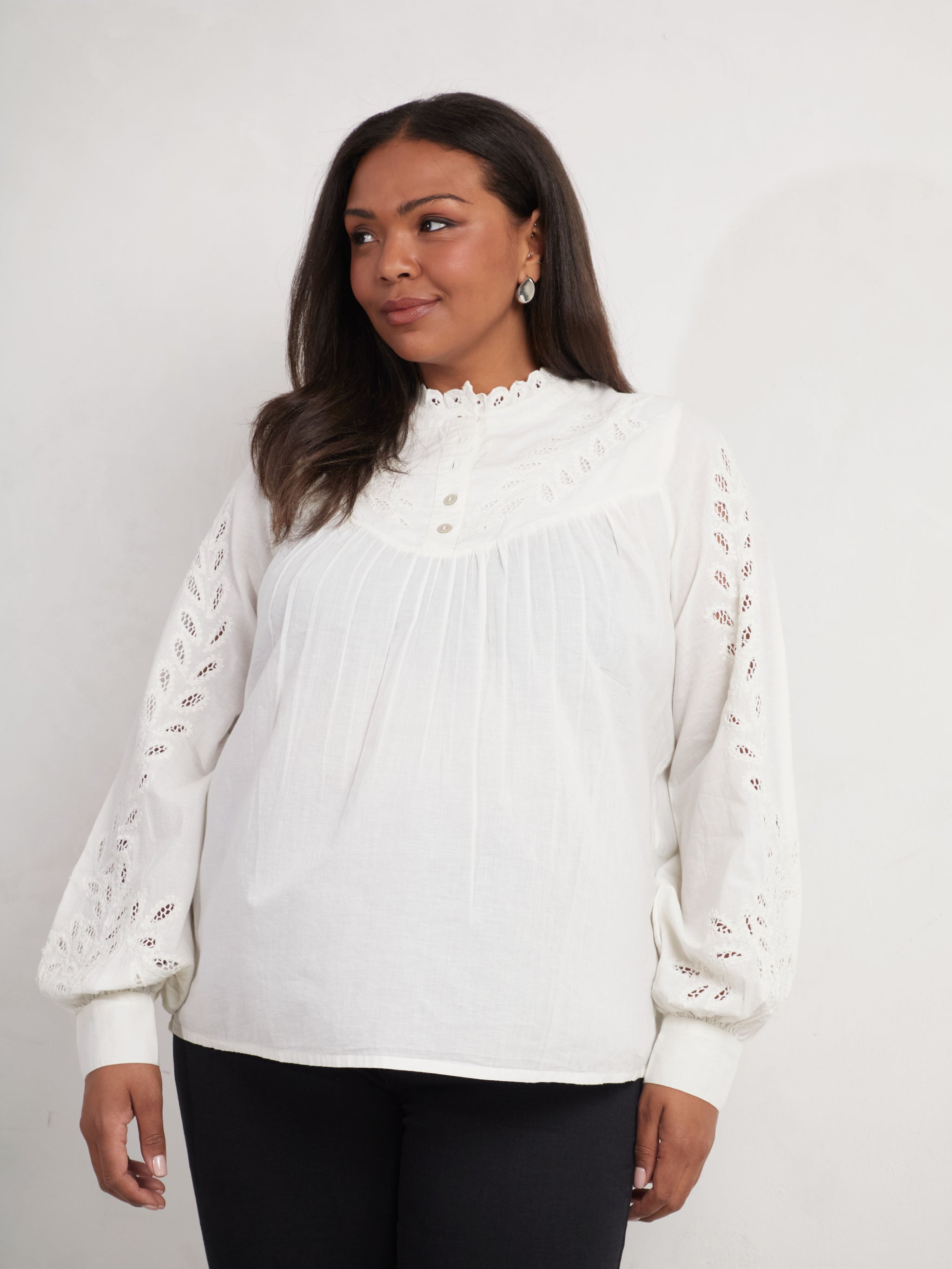 Ivory Cotton Cut Work Detail Blouse