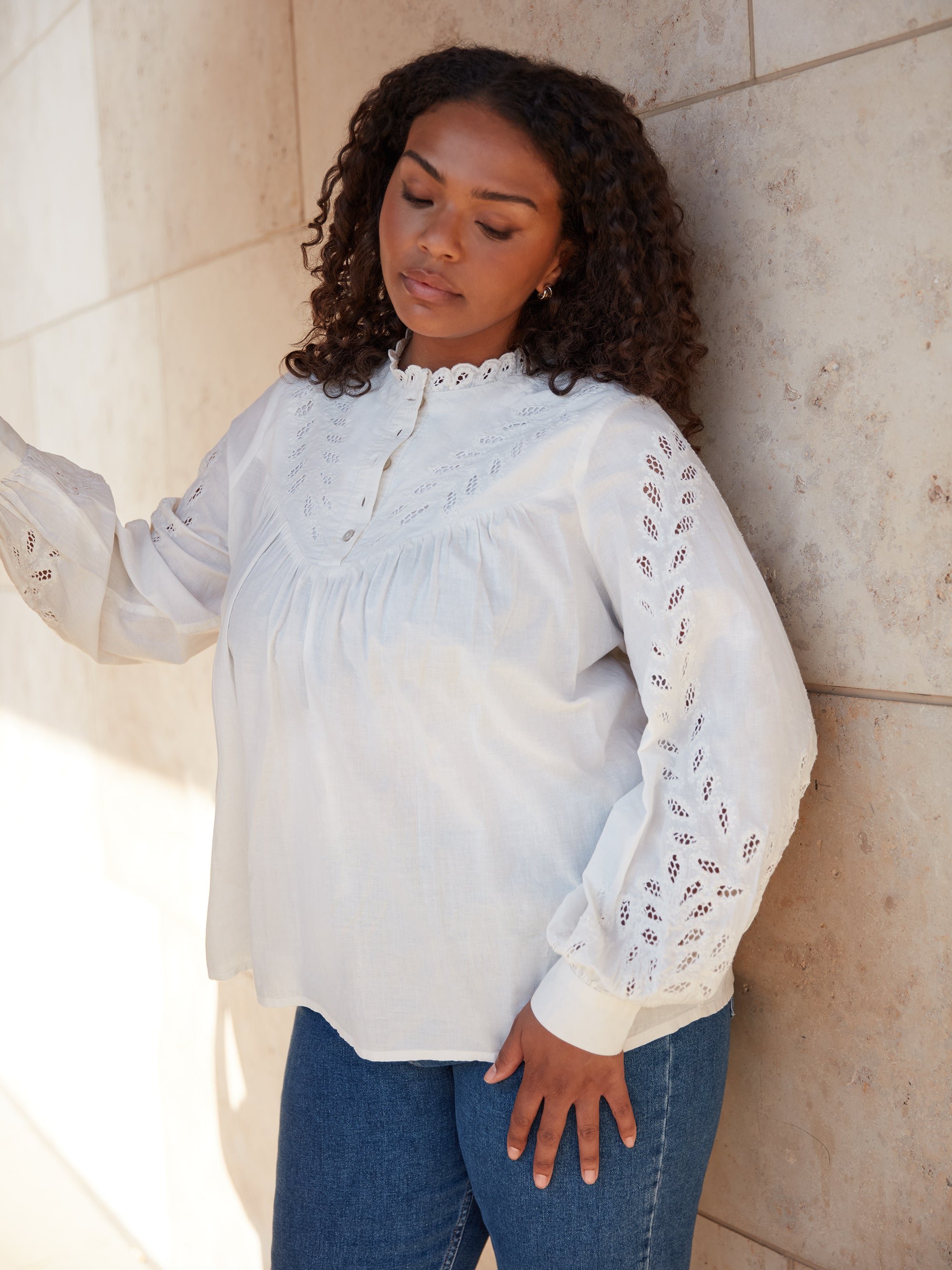 Ivory Cotton Cut Work Detail Blouse