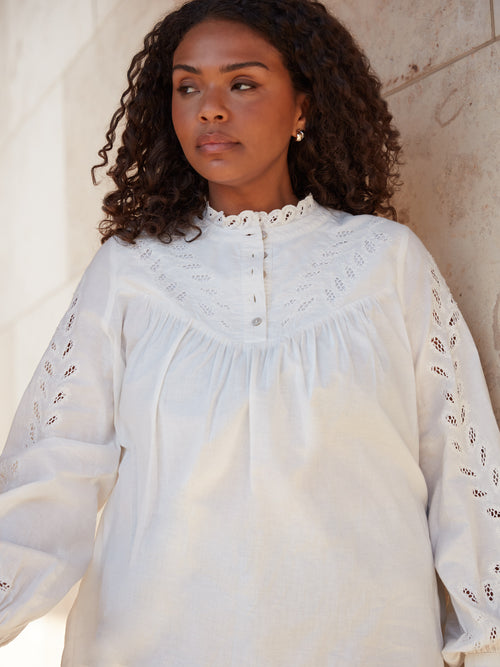 Ivory Cotton Cut Work Detail Blouse