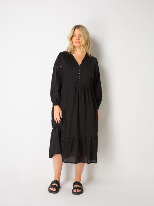 Black Cotton Cut Work Detail Dress