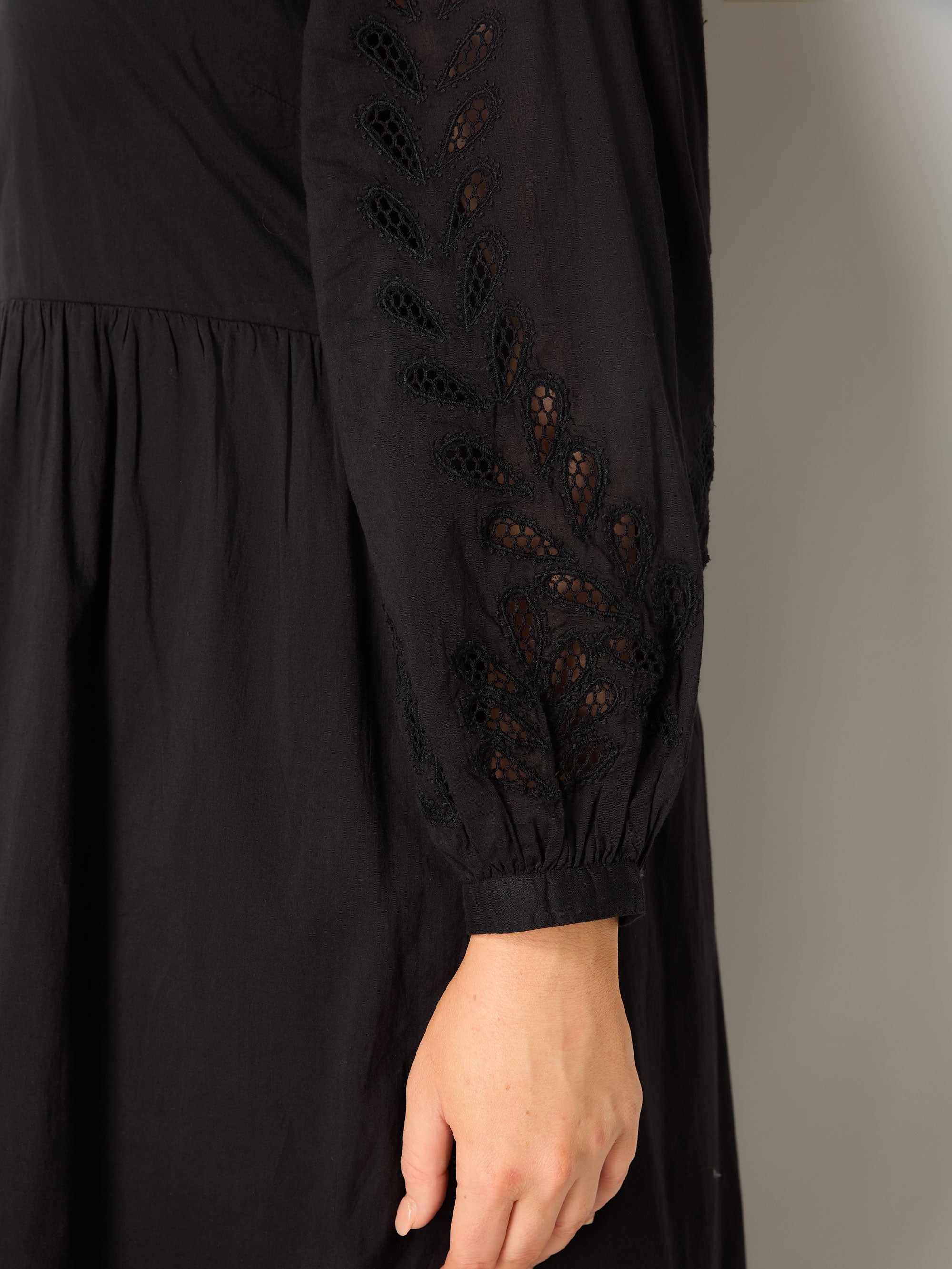 Black Cotton Cut Work Detail Dress