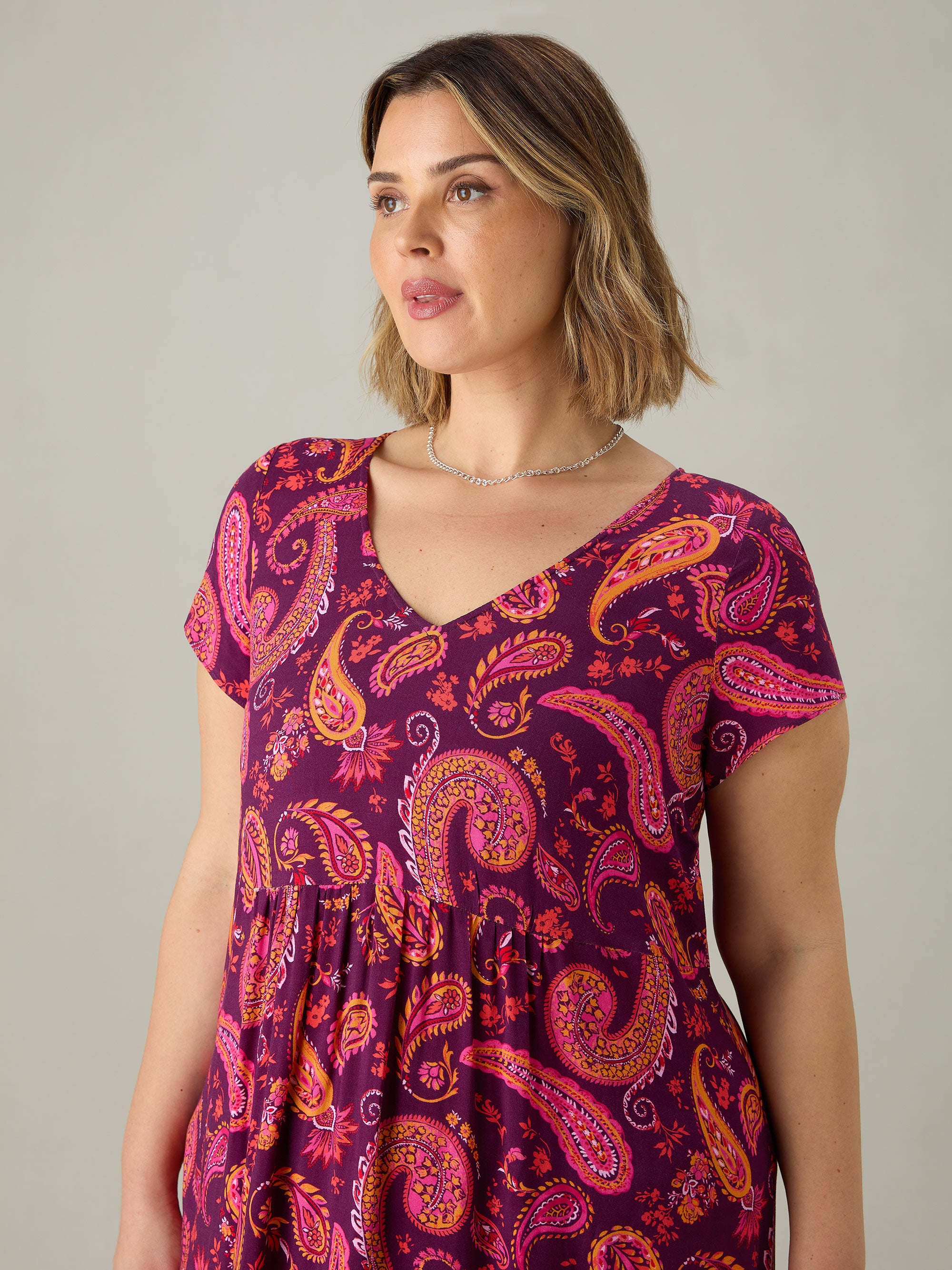 Plum Paisley Tiered Midi Dress