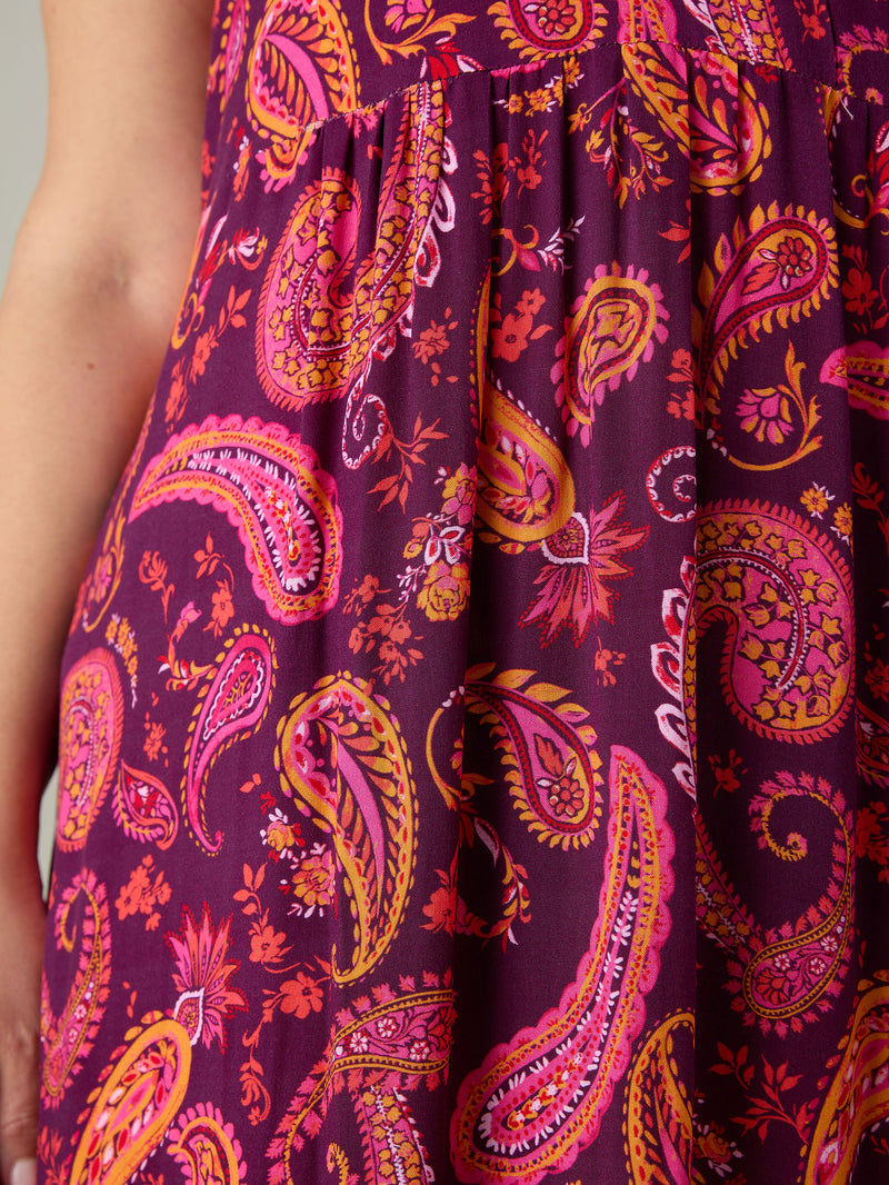 Petite Plum Paisley Tiered Midi Dress