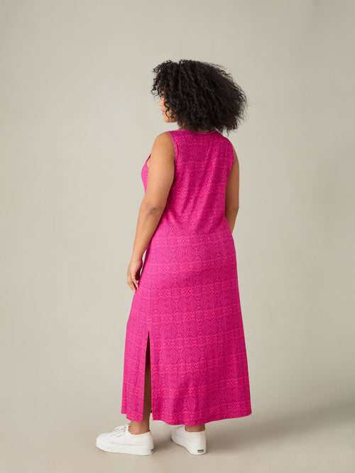 Pink Geo Jersey Sleeveless Maxi Dress
