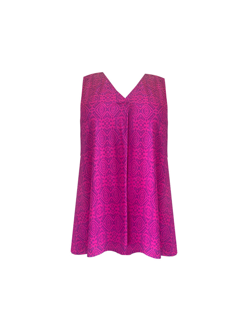 Pink Geo Jersey Pleat Front Vest