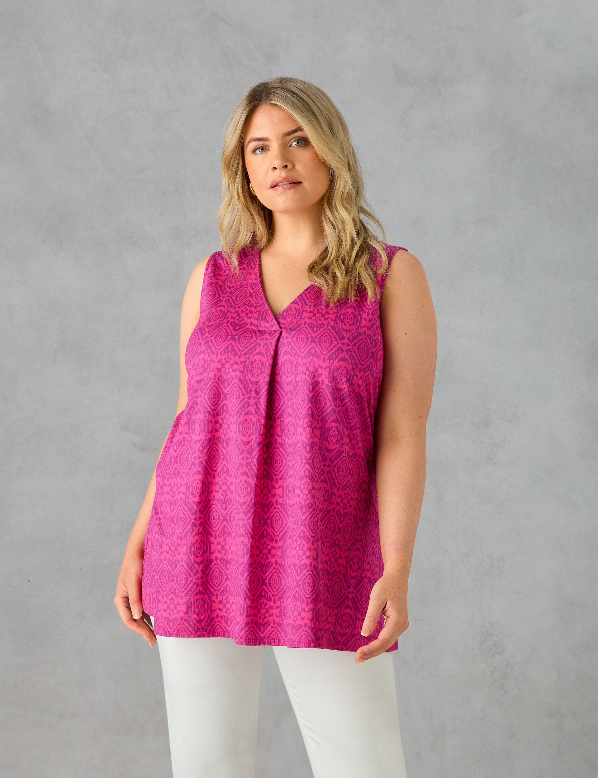 Pink Geo Jersey Pleat Front Vest