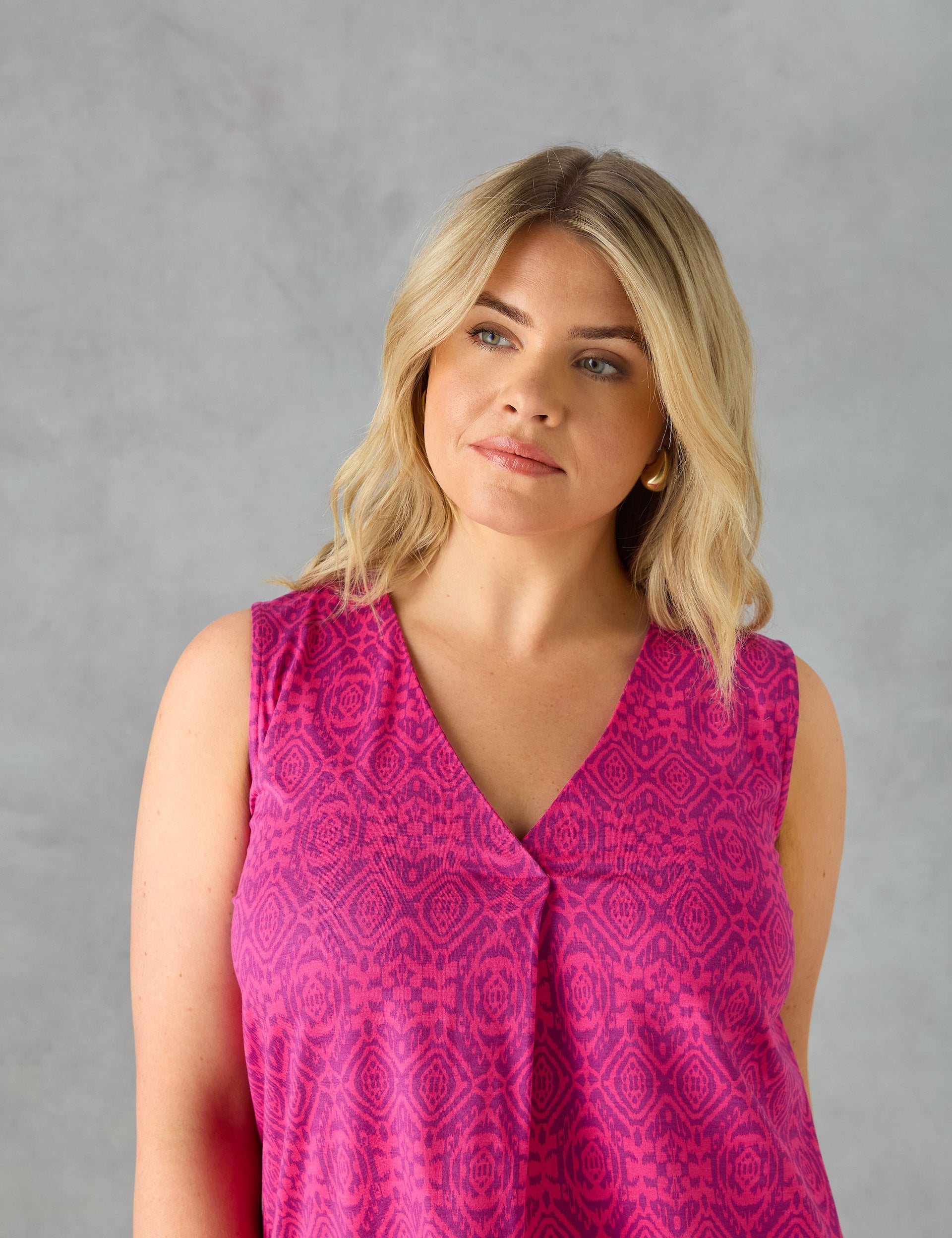 Pink Geo Jersey Pleat Front Vest