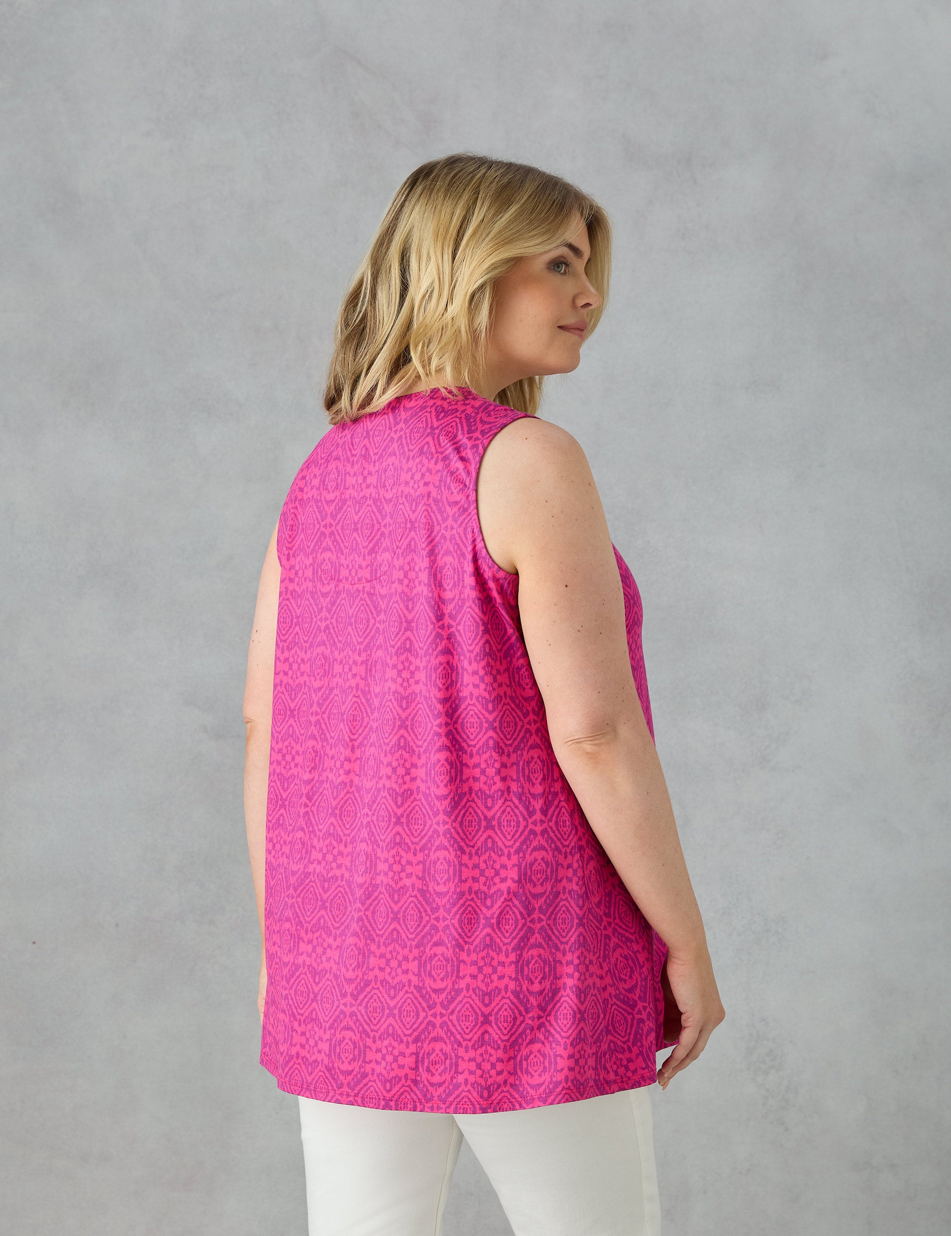 Pink Geo Jersey Pleat Front Vest