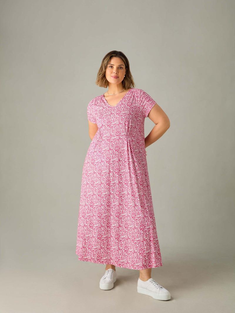 Pink Paisley Jersey Midi Dress