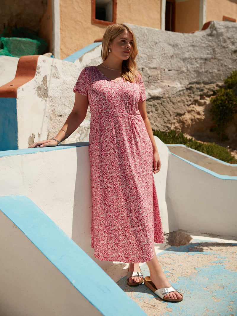 Pink Paisley Jersey Midi Dress